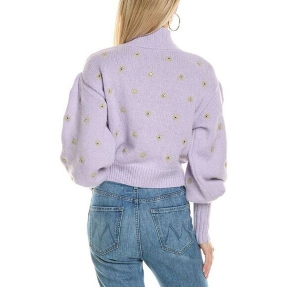Farm Rio Mirror Embroidered Sweater in Soft Lilac Size XS - Picture 2 of 10